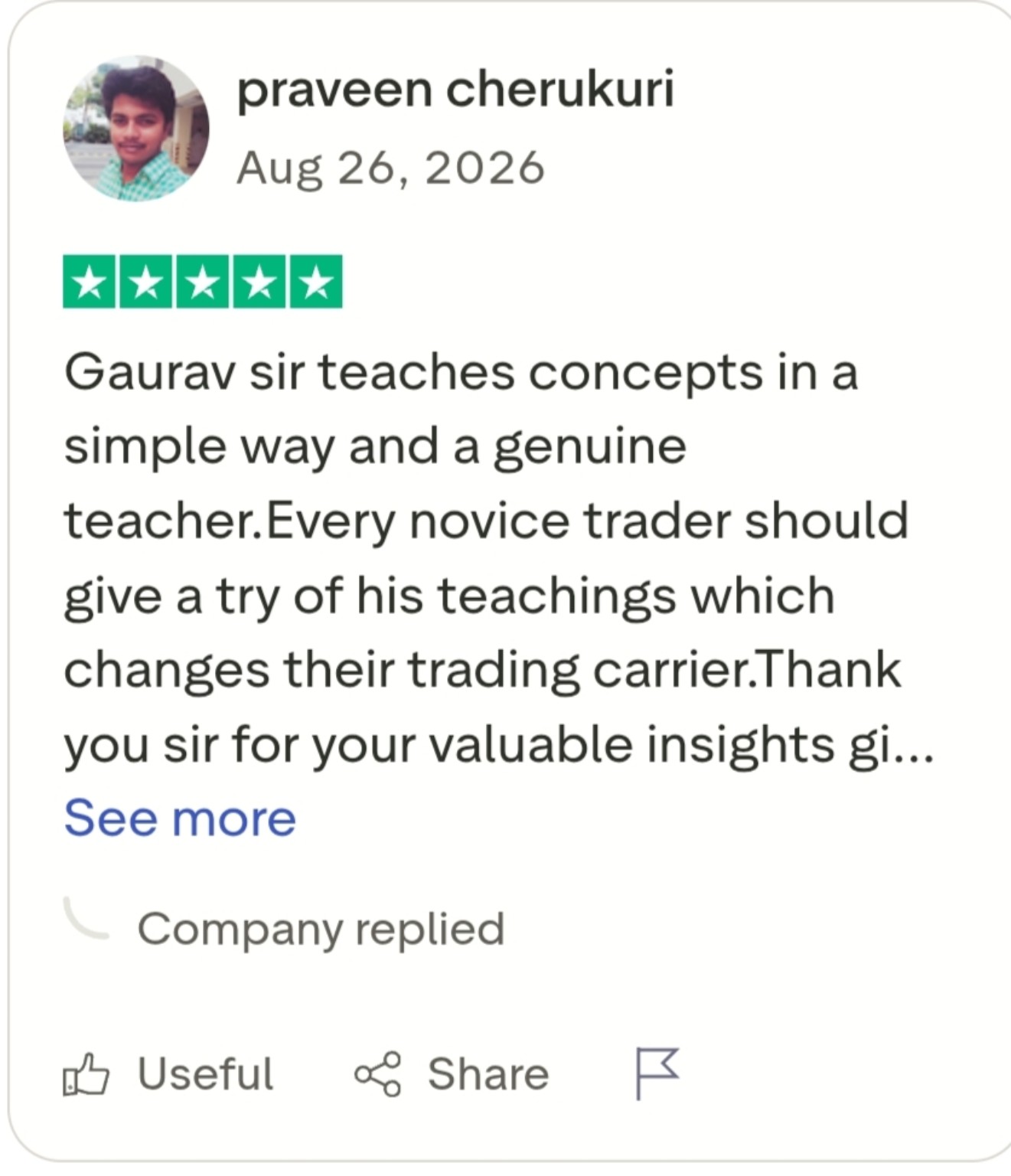 Trustpilot review 1 of 4 for DhanOne3